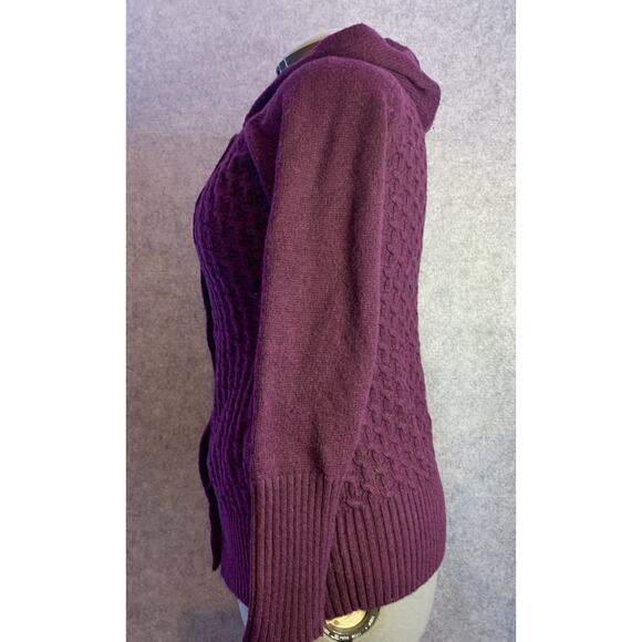 CAMBRIDGE Dry Goods Burgundy Full Zip Cable Knit Hooded Sweater Size M - Picture 3 of 10
